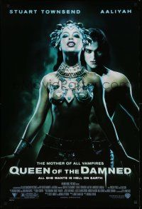 1w636 QUEEN OF THE DAMNED 1sh '01 close up of sexy vampire Aaliyah & Stuart Townsend!