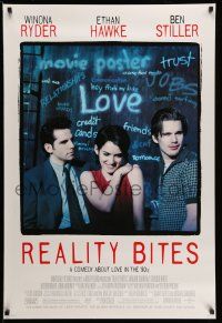 1w644 REALITY BITES 1sh '94 Janeane Garofalo, image of Winona Ryder, Ben Stiller, Ethan Hawke!