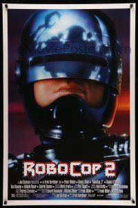 1w663 ROBOCOP 2 DS 1sh '90 great close up of cyborg policeman Peter Weller, sci-fi sequel!