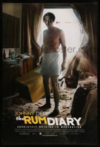 1w672 RUM DIARY DS 1sh '11 great image of Johnny Depp in trashed room, Aaron Eckhart!