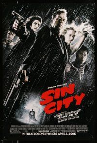 1w707 SIN CITY advance 1sh '05 graphic novel by Frank Miller, cool image of Bruce Willis & cast