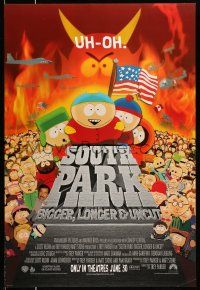 1w720 SOUTH PARK: BIGGER, LONGER & UNCUT int'l advance DS 1sh '99 Parker & Stone animated musical!