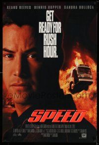 1w721 SPEED style A int'l DS 1sh '94 huge close up of Keanu Reeves & bus driving through flames!