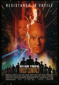 1w736 STAR TREK: FIRST CONTACT advance 1sh '96 Jonathan Frakes, Stewart, Spiner, sexy Borg Krige!
