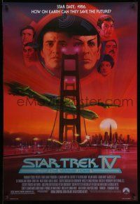 1w732 STAR TREK IV 1sh '86 art of Leonard Nimoy, Shatner & Klingon Bird-of-Prey by Bob Peak!