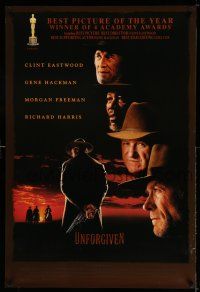 1w806 UNFORGIVEN awards 1sh '92 classic image of gunslinger Clint Eastwood w/back turned!