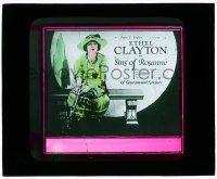 1x082 SINS OF ROSANNE glass slide '20 sad Ethel Clayton sitting on park bench in pretty dress!
