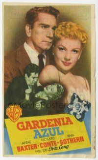 1x481 BLUE GARDENIA Spanish herald '53 Fritz Lang, Anne Baxter, Richard Conte, different image!