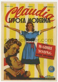 1x515 CLAUDIA Spanish herald '43 Soligo art of Dorothy McGuire, Robert Young & Ina Claire!