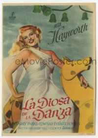 1x540 DOWN TO EARTH Spanish herald '49 different image of beautiful Rita Hayworth on toy horse!