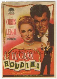 1x602 HOUDINI Spanish herald '55 Albericio art of Tony Curtis as the famous magician + Janet Leigh