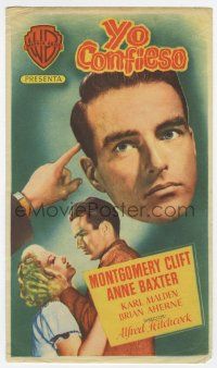 1x608 I CONFESS Spanish herald '54 Alfred Hitchcock, Montgomery Clift grabbing Anne Baxter!