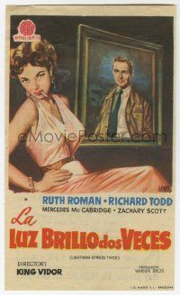 1x654 LIGHTNING STRIKES TWICE Spanish herald '51 Jano art of sexy smoking bad girl Ruth Roman!
