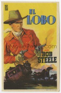 1x667 MAN FROM HELL'S EDGES Spanish herald '40 Elias art of Bob Steele w/two guns over stagecoach!
