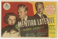 1x701 NO MAN OF HER OWN Spanish herald '51 different image of Barbara Stanwyck w/ baby & John Lund