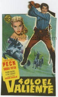 1x707 ONLY THE VALIANT die-cut Spanish herald '51 MCP art of Gregory Peck & sexy Barbara Payton
