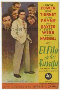 1x725 RAZOR'S EDGE Spanish herald '48 Tyrone Power, Gene Tierney, W. Somerset Maugham