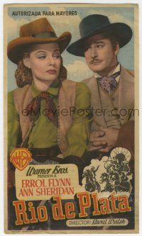 1x770 SILVER RIVER Spanish herald '48 different image of gambler Errol Flynn & sexy Ann Sheridan!
