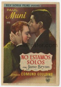 1x845 WE ARE NOT ALONE Spanish herald '39 c/u of Paul Muni kissing Jane Bryan on the forehead!