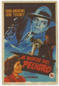 1x853 WHERE THE SIDEWALK ENDS Spanish herald '51 Soligo art of Dana Andrews & Gene Tierney, noir!