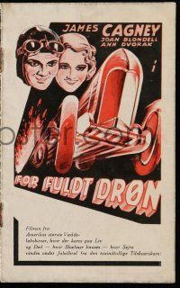 1x256 CROWD ROARS Danish program '32 car racing art of James Cagney & Joan Blondell, Howard Hawks
