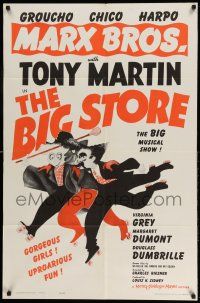 1y088 BIG STORE 1sh R62 great art of the three Marx Brothers, Groucho, Harpo & Chico!