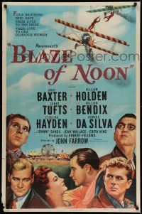 1y098 BLAZE OF NOON style A 1sh '47 circus stunt pilot William Holden & sexy Anne Baxter!
