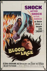 1y104 BLOOD & LACE 1sh '71 AIP, gruesome horror image of wacky cultist w/bloody hammer!