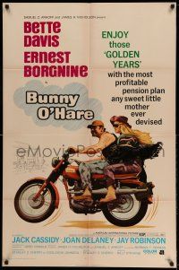 1y130 BUNNY O'HARE 1sh '71 Bette Davis & Ernest Borgnine on Triumph motorcycle!