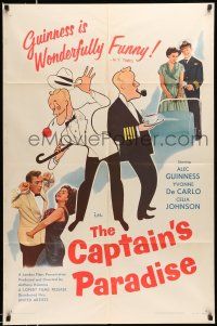 1y145 CAPTAIN'S PARADISE 1sh '53 great artwork & photos of Alec Guinness trying to juggle two wives!