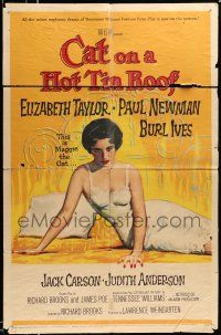 1y153 CAT ON A HOT TIN ROOF 1sh '58 classic artwork of Elizabeth Taylor as Maggie the Cat!