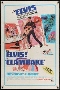 1y175 CLAMBAKE 1sh '67 McGinnis art of Elvis Presley in speed boat w/sexy babes, rock & roll!