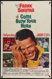 1y183 COME BLOW YOUR HORN 1sh '63 laughing Frank Sinatra, from Neil Simon's play!