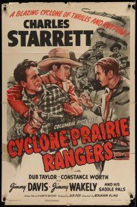 1y201 CYCLONE PRAIRIE RANGERS 1sh '44 Charles Starrett joins the war effort & fights saboteurs!
