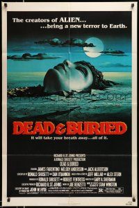 1y211 DEAD & BURIED 1sh '81 really cool horror art of person buried up to the neck by Campanile!