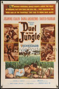 1y243 DUEL IN THE JUNGLE 1sh '54 Dana Andrews, sexy Jeanne Crain, African adventure artwork!