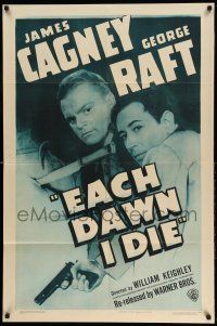 1y248 EACH DAWN I DIE 1sh R47 great artwork of prisoners James Cagney & George Raft!