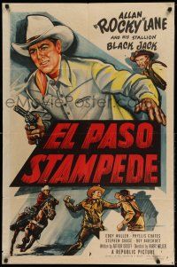 1y255 EL PASO STAMPEDE 1sh '53 close up art of Rocky Lane with gun & punching bad guy!