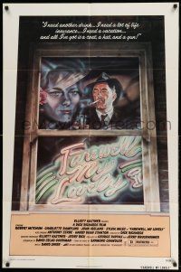 1y279 FAREWELL MY LOVELY 1sh '75 cool David McMacken artwork of Robert Mitchum smoking in window!