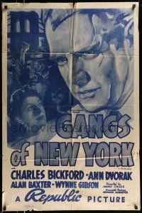 1y334 GANGS OF NEW YORK 1sh R48 cool artwork of criminal Charles Bickford!