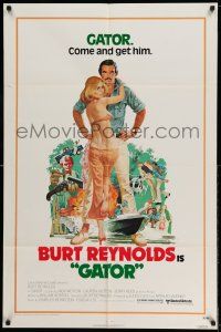 1y337 GATOR 1sh '76 art of Burt Reynolds & Lauren Hutton by McGinnis, White Lightning sequel!