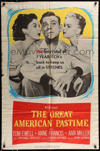 1y369 GREAT AMERICAN PASTIME 1sh '56 baseball, Tom Ewell between Anne Francis & sexy Ann Miller!