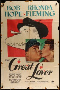 1y372 GREAT LOVER style A 1sh '49 great Hirschfeld art & photo of Bob Hope, Rhonda Fleming!