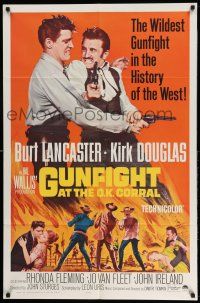 1y387 GUNFIGHT AT THE O.K. CORRAL 1sh R64 Burt Lancaster, Kirk Douglas, directed by John Sturges!