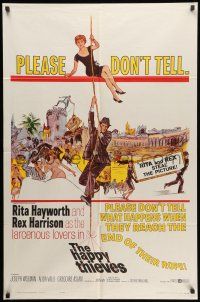 1y395 HAPPY THIEVES 1sh '62 cool artwork of Rita Hayworth & Rex Harrison!