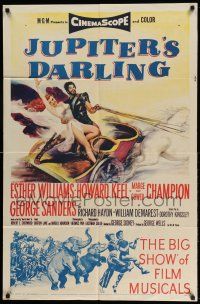 1y484 JUPITER'S DARLING 1sh '55 great art of sexy Esther Williams & Howard Keel on chariot!