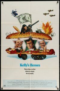 1y486 KELLY'S HEROES style B 1sh '70 Clint Eastwood, Savalas, Rickles, & Sutherland in a sandwich!
