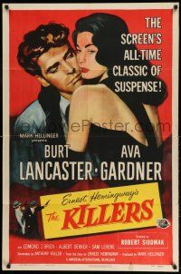 1y492 KILLERS 1sh R56 art of Burt Lancaster & sexy Ava Gardner, from Ernest Hemingway story!