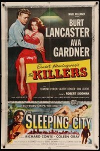1y493 KILLERS/SLEEPING CITY 1sh '56 film noir double-bill, art of Lancaster & sexy Gardner!