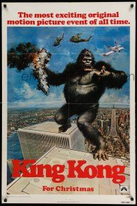 1y499 KING KONG teaser 1sh '76 John Berkey art of BIG Ape on the Twin Towers!